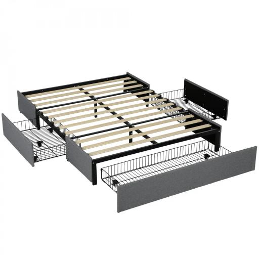 Cama Doble 140x190 cm Somier con 3 Cajones y Estructura de Metal Carga 363 kg Gris [2]