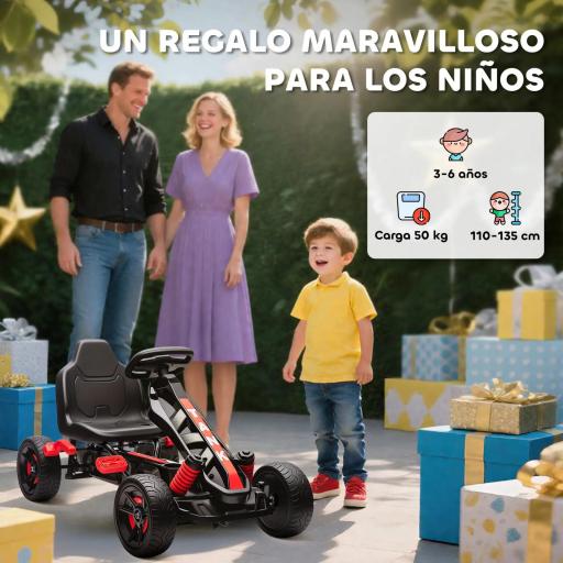 Kart Pedales para Niños de +3 Años con Embrague Automático Freno Ruedas Antideslizantes de EVA y Marco Metálico Rojo [6]