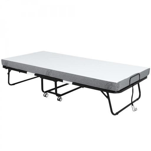 Cama Plegable 200x90 cm con 4 Ruedas, Cama de Camping Portátil, con Colchón Individual de 10 cm, Marco de Acero, Carga 150 kg, para Dormitorio, Salón, Oficina, Blanco [8]