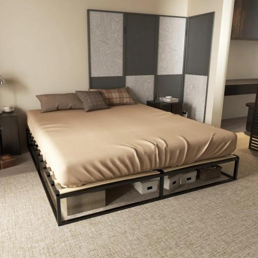 Marco de Cama de 180 cm Estructura de Cama de Acero con Somier de Listones de Madera Contrachapada 180x200x25 cm Negro