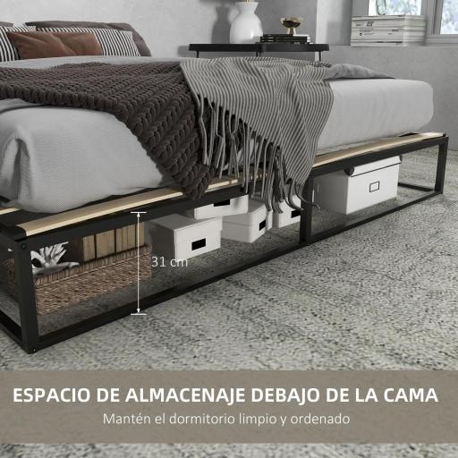 Marco de Cama de 180 cm Estructura de Cama de Acero con Somier de Listones de Madera Contrachapada 180x200x25 cm Negro [6]