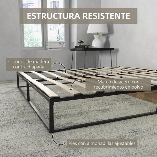 Marco de Cama de 180 cm Estructura de Cama de Acero con Somier de Listones de Madera Contrachapada 180x200x25 cm Negro [3]