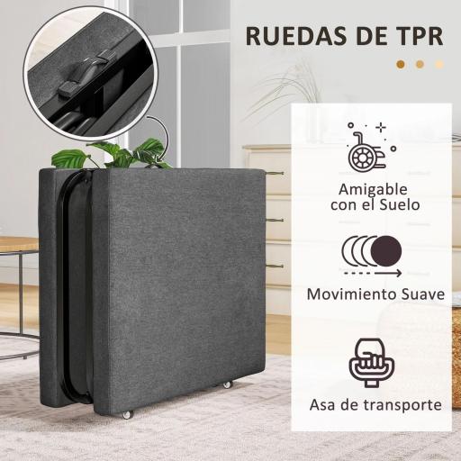 Cama Plegatín Plegable 70x180 cm con Colchón de Espuma con Respaldo Ajustable en 5 Posiciones y Ruedas Carga 120 kg Gris [5]