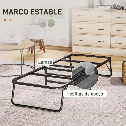 Cama Plegatín Plegable 70x180 cm con Colchón de Espuma con Respaldo Ajustable en 5 Posiciones y Ruedas Carga 120 kg Gris [7]