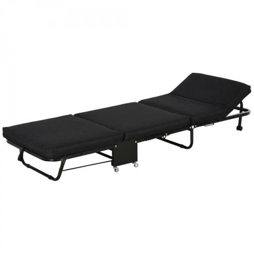 Cama Abatible 184x65 cm con Cabecera Ajustable Ruedas Universales y Estructura de Metal Carga Máx. 120 kg Negro [5]