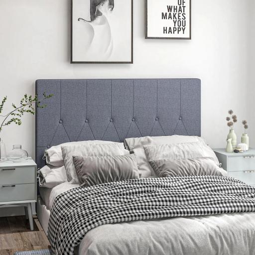 Cabecero de Cama 160 cm Tapizado en Lino 2 Formas de Uso Vertical o Montado a la Pared Cabecero Gris
