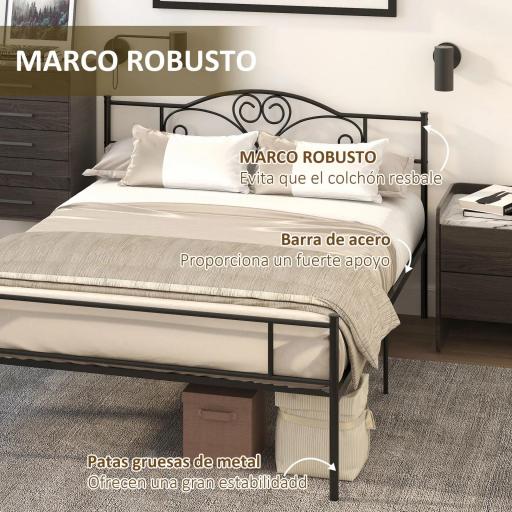Marco de Cama Doble de Metal para Colchón 150x200 cm con Cabecera y Patas de 31 cm Estructura de Cama Matrimonio con Espacio Bajo de Almacenamiento 158x211x106 cm Negro [7]