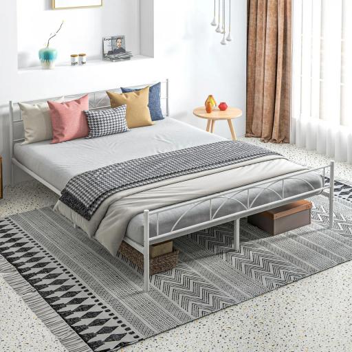 Cama Doble 150x200 cm con Cabecera Listones de Acero y Espacio de Almacenamiento Debajo de la Cama Carga 330 kg Blanco [7]