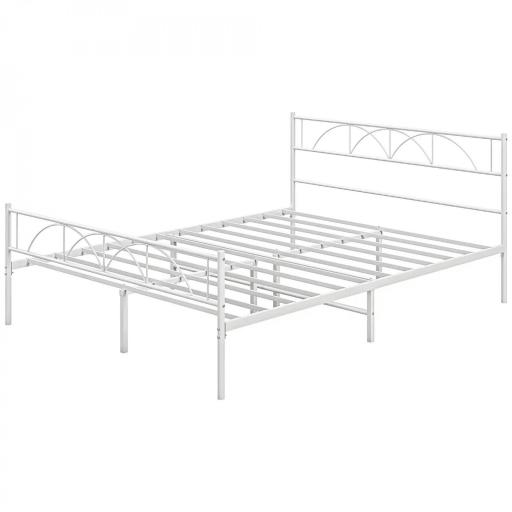 Cama Doble 150x200 cm con Cabecera Listones de Acero y Espacio de Almacenamiento Debajo de la Cama Carga 330 kg Blanco [9]