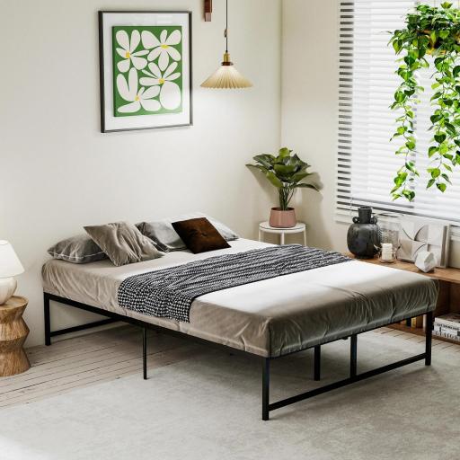 Marco de Cama Doble 135x190 cm con Patas de 35 cm Estructura de Cama Matrimonio con Espacio Bajo de Almacenamiento Negro