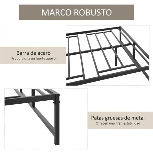 Marco de Cama Doble 135x190 cm con Patas de 35 cm Estructura de Cama Matrimonio con Espacio Bajo de Almacenamiento Negro [5]