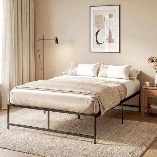 Marco de Cama Doble 135x190 cm con Patas de 35 cm Estructura de Cama Matrimonio con Espacio Bajo de Almacenamiento Negro [3]