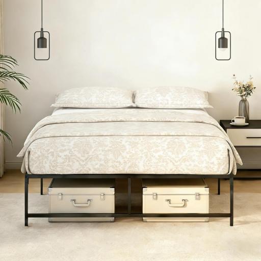 Marco de Cama Doble 135x190 cm con Patas de 35 cm Estructura de Cama Matrimonio con Espacio Bajo de Almacenamiento Negro [7]