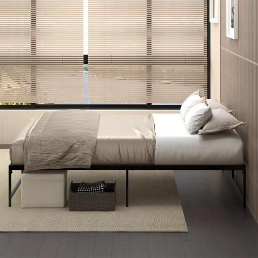 Marco de Cama Doble 135x190 cm con Patas de 35 cm Estructura de Cama Matrimonio con Espacio Bajo de Almacenamiento Negro [4]