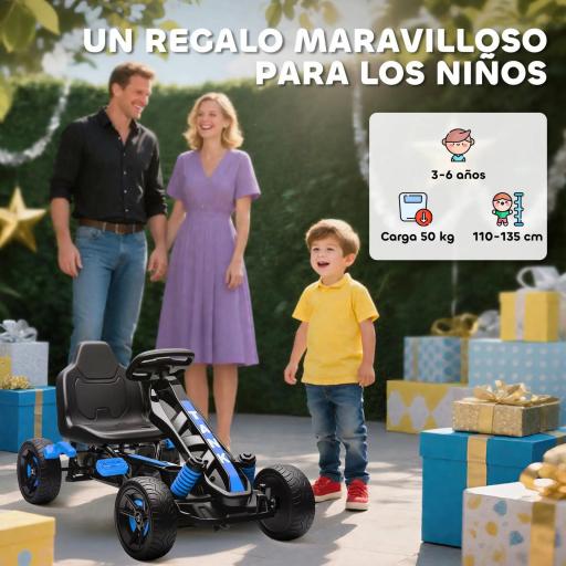 Kart Pedales para Niños de +3 Años con Embrague Automático Freno Ruedas Antideslizantes de EVA y Marco Metálico Azul [1]