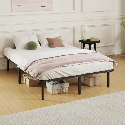 Estructura de Cama 140x190 cm con Marco de Acero Láminas de Álamo y Espacio de Almacenamiento Carga 500 kg Negro [6]