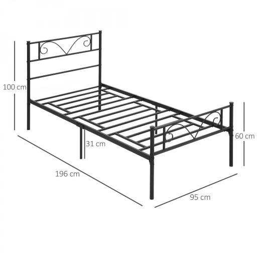 Marco de Cama Individual de Metal 31 cm para Colchón 90x190 cm con Cabecera Forma de Mariposa 95x196x100 cm Negro [3]