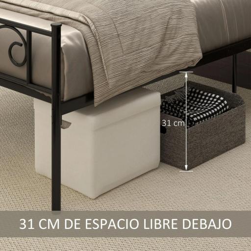 Marco de Cama Individual de Metal 31 cm para Colchón 90x190 cm con Cabecera Forma de Mariposa 95x196x100 cm Negro [1]