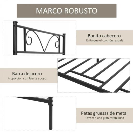 Marco de Cama Individual de Metal 31 cm para Colchón 90x190 cm con Cabecera Forma de Mariposa 95x196x100 cm Negro [2]