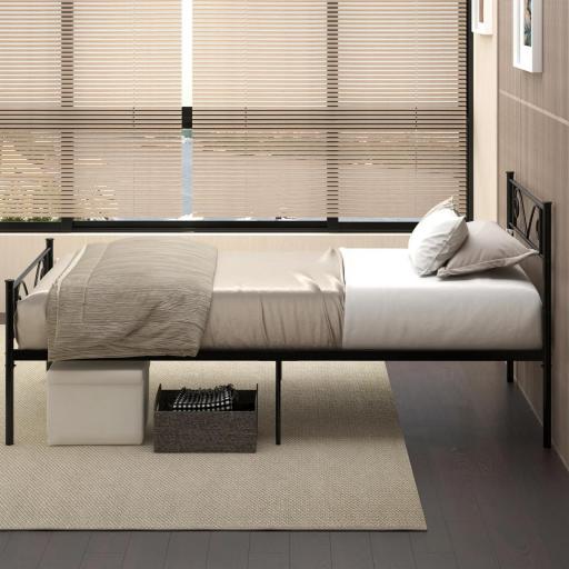 Marco de Cama Individual de Metal 31 cm para Colchón 90x190 cm con Cabecera Forma de Mariposa 95x196x100 cm Negro [7]