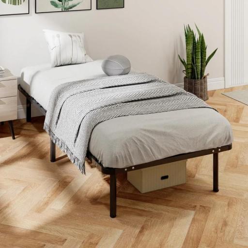 Estructura de Cama 90x190 cm con Marco de Acero Láminas de Álamo y Espacio de Almacenamiento Carga 350 kg Negro