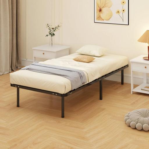 Estructura de Cama 90x190 cm con Marco de Acero Láminas de Álamo y Espacio de Almacenamiento Carga 350 kg Negro [6]