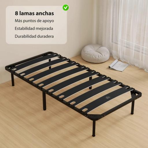 Estructura de Cama 90x190 cm con Marco de Acero Láminas de Álamo y Espacio de Almacenamiento Carga 350 kg Negro [5]