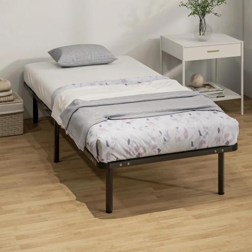 Estructura de Cama 90x190 cm con Marco de Acero Láminas de Álamo y Espacio de Almacenamiento Carga 350 kg Negro [3]