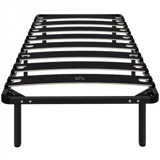 Estructura de Cama 90x190 cm con Marco de Acero Láminas de Álamo y Espacio de Almacenamiento Carga 350 kg Negro [4]