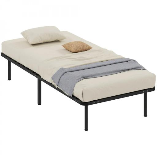 Estructura de Cama 90x190 cm con Marco de Acero Láminas de Álamo y Espacio de Almacenamiento Carga 350 kg Negro [2]