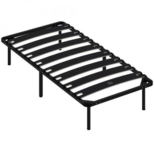 Estructura de Cama 90x190 cm con Marco de Acero Láminas de Álamo y Espacio de Almacenamiento Carga 350 kg Negro [10]