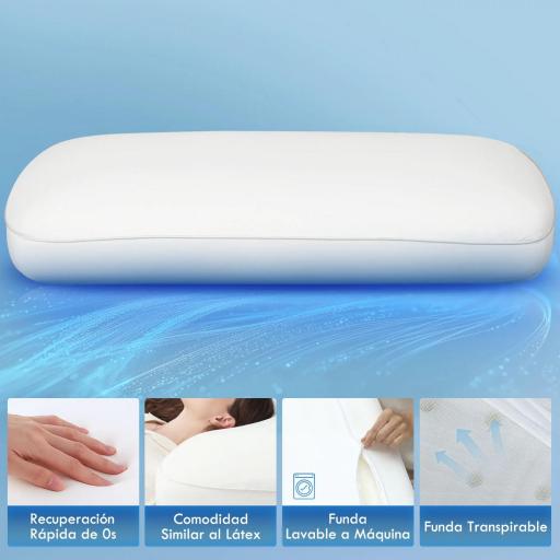 Almohada Viscoelástica 81x40 cm de Espuma Viscoelástica con Diseño Ergonómico para Dormir de Lado y Boca Arriba Crema [2]