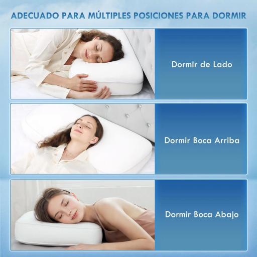 Almohada Viscoelástica 81x40 cm de Espuma Viscoelástica con Diseño Ergonómico para Dormir de Lado y Boca Arriba Crema [4]