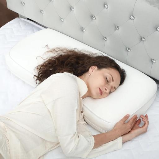 Almohada Viscoelástica 81x40 cm de Espuma Viscoelástica con Diseño Ergonómico para Dormir de Lado y Boca Arriba Crema [3]