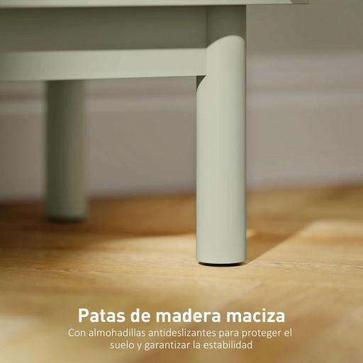 Mesilla de Noche con Puerta de Ratán Estante Ajustable y Patas de Madera Estilo Bohemio 40x35x58 cm Verde Claro [3]