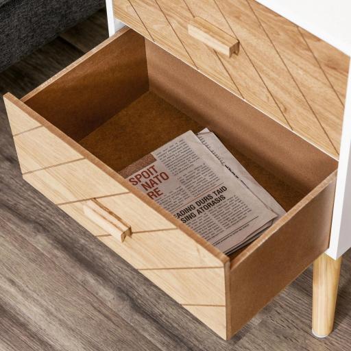 Mesita de Noche Madera con 2 Cajones Comoda Rústica Cajonera Mesilla Mueble para Dormitorio Armario Almacenamiento 40x30x55,5 cm Blanco y Natural [5]