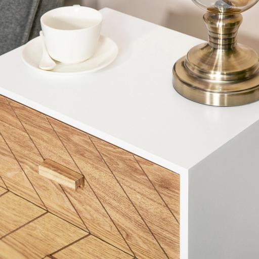 Mesita de Noche Madera con 2 Cajones Comoda Rústica Cajonera Mesilla Mueble para Dormitorio Armario Almacenamiento 40x30x55,5 cm Blanco y Natural [4]
