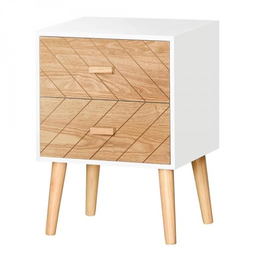Mesita de Noche Madera con 2 Cajones Comoda Rústica Cajonera Mesilla Mueble para Dormitorio Armario Almacenamiento 40x30x55,5 cm Blanco y Natural [8]
