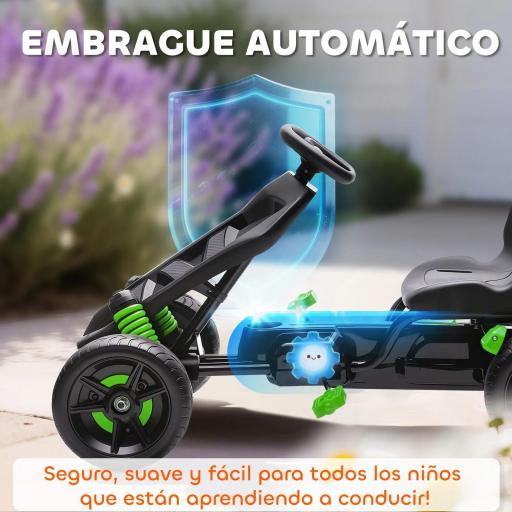 Kart Pedales para Niños de +3 Años con Embrague Automático Freno Ruedas Antideslizantes de EVA y Marco Metálico Verde [2]