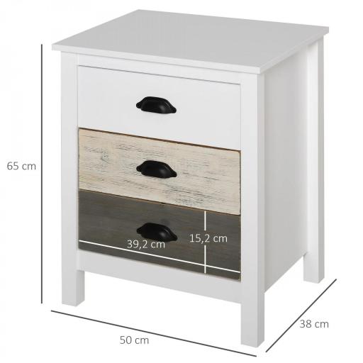 Mesilla de Noche con 3 Cajones Mesa de Noche para Dormitorio Salón 50x38x65 cm Blanco [1]