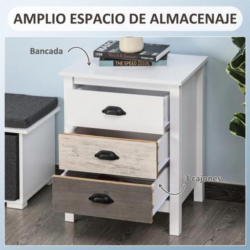 Mesilla de Noche con 3 Cajones Mesa de Noche para Dormitorio Salón 50x38x65 cm Blanco [3]