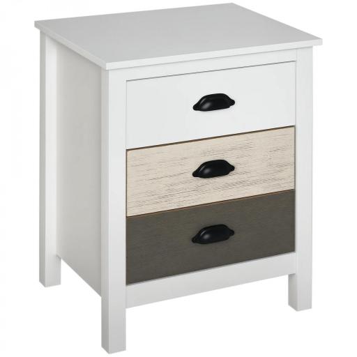 Mesilla de Noche con 3 Cajones Mesa de Noche para Dormitorio Salón 50x38x65 cm Blanco [8]