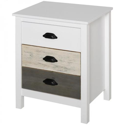 Mesilla de Noche con 3 Cajones Mesa de Noche para Dormitorio Salón 50x38x65 cm Blanco [9]