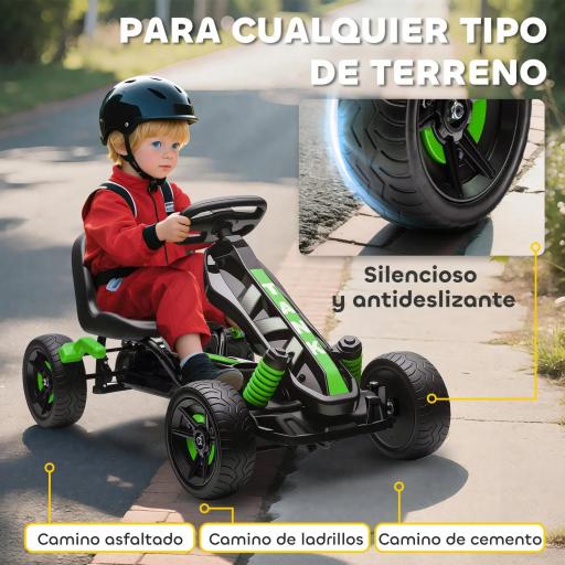 Kart Pedales para Niños de +3 Años con Embrague Automático Freno Ruedas Antideslizantes de EVA y Marco Metálico Verde [1]