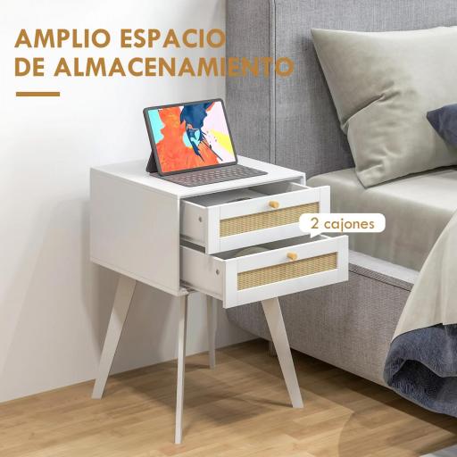 Mesilla de Noche Blanca Mesita de Noche con 2 Cajones Estilo Cannage Mesita Auxiliar Pequeña 40x40x60 cm [2]