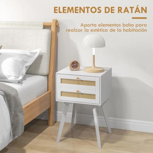 Mesilla de Noche Blanca Mesita de Noche con 2 Cajones Estilo Cannage Mesita Auxiliar Pequeña 40x40x60 cm [5]