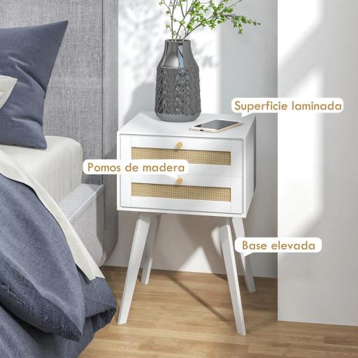 Mesilla de Noche Blanca Mesita de Noche con 2 Cajones Estilo Cannage Mesita Auxiliar Pequeña 40x40x60 cm [3]