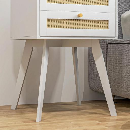 Mesilla de Noche Blanca Mesita de Noche con 2 Cajones Estilo Cannage Mesita Auxiliar Pequeña 40x40x60 cm [7]