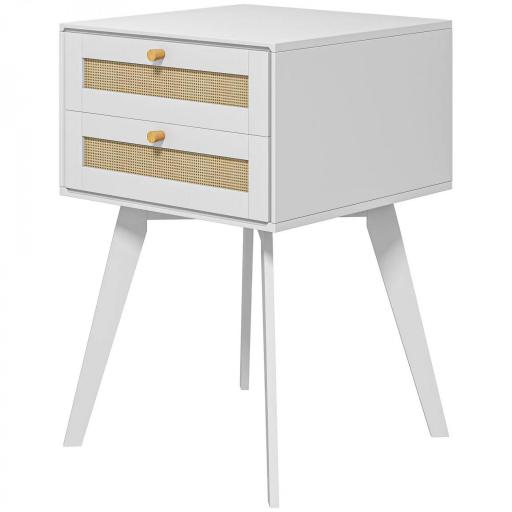Mesilla de Noche Blanca Mesita de Noche con 2 Cajones Estilo Cannage Mesita Auxiliar Pequeña 40x40x60 cm [8]