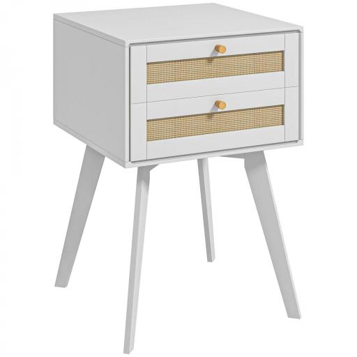 Mesilla de Noche Blanca Mesita de Noche con 2 Cajones Estilo Cannage Mesita Auxiliar Pequeña 40x40x60 cm [9]